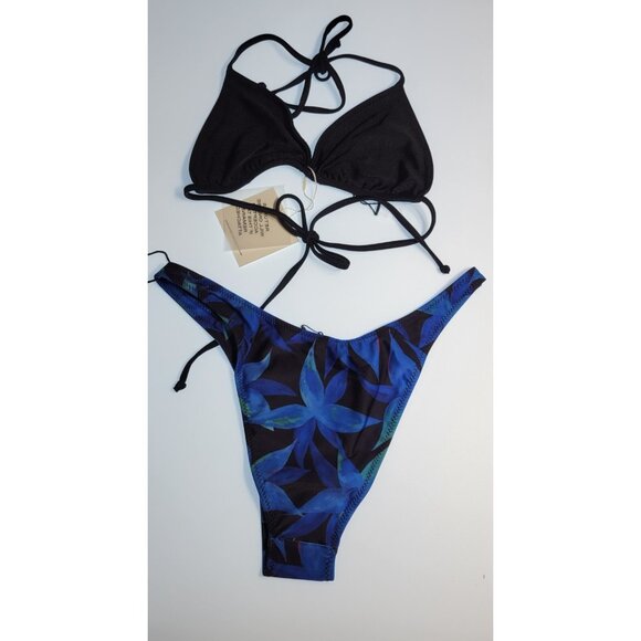 SAME Los Angeles Swim Bikini Set 2Pc Triangke Top High Weist Bottom Floral L - Picture 5 of 7